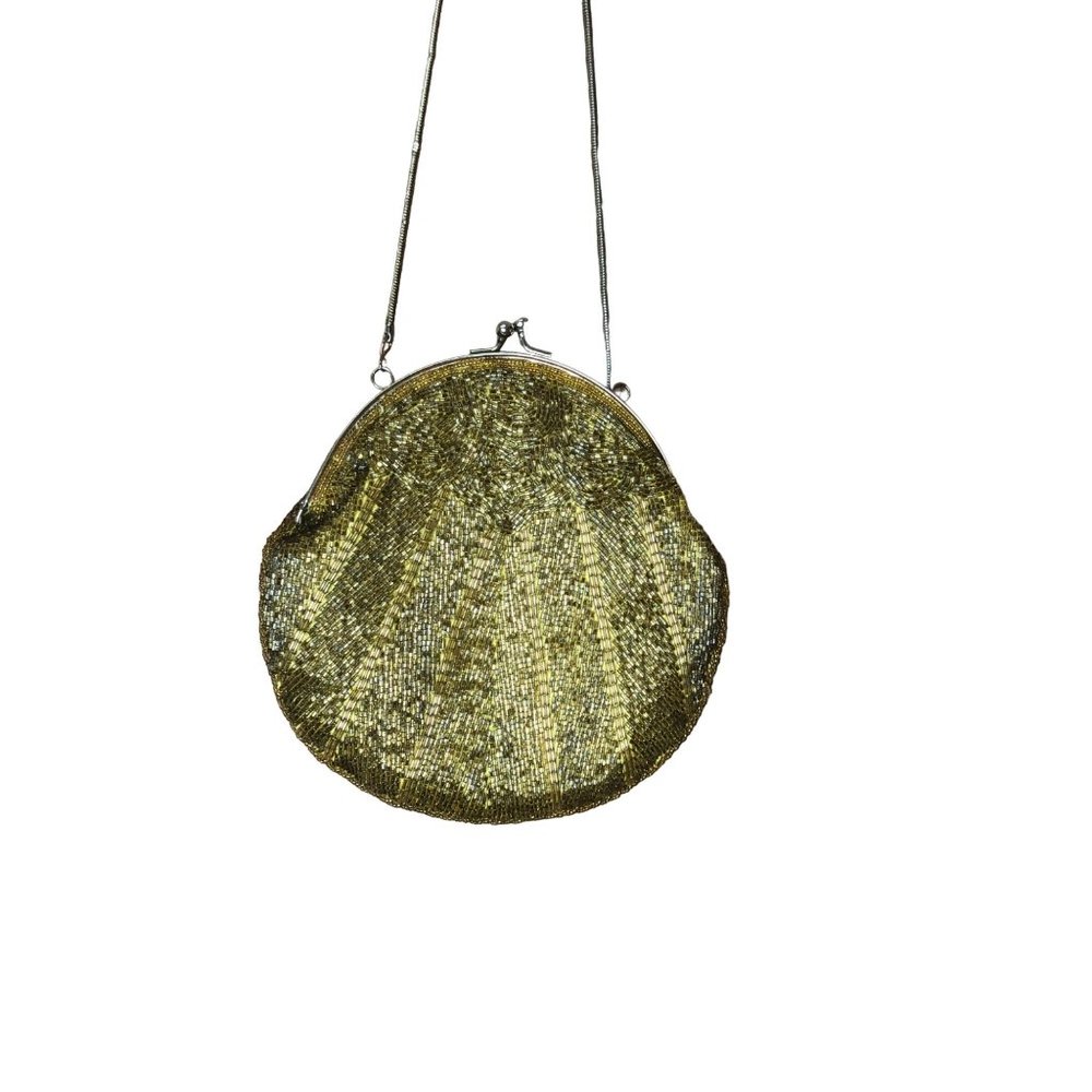Gold-colored Beaded Evening Bag Handle needs replaced As Is 90s Vintage Clutch